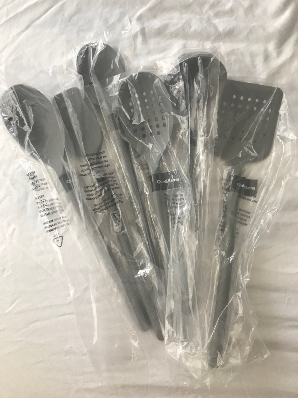 Crate & Barrel Grey Silicone Kitchen Cooking Utensil Set - brand new NWT